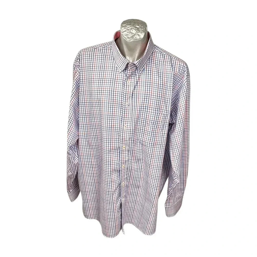 Daniel Hechter Business Casual Check Men Shirt Sz 3XLT LS White Red‎ Blue…
